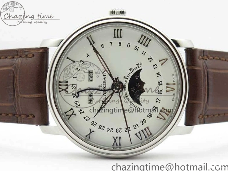 0321 Villeret 6654 SS Complicated Function OMF 1:1 Best Edition White Dial on Brown Leather Strap A6654 V Popular 7904